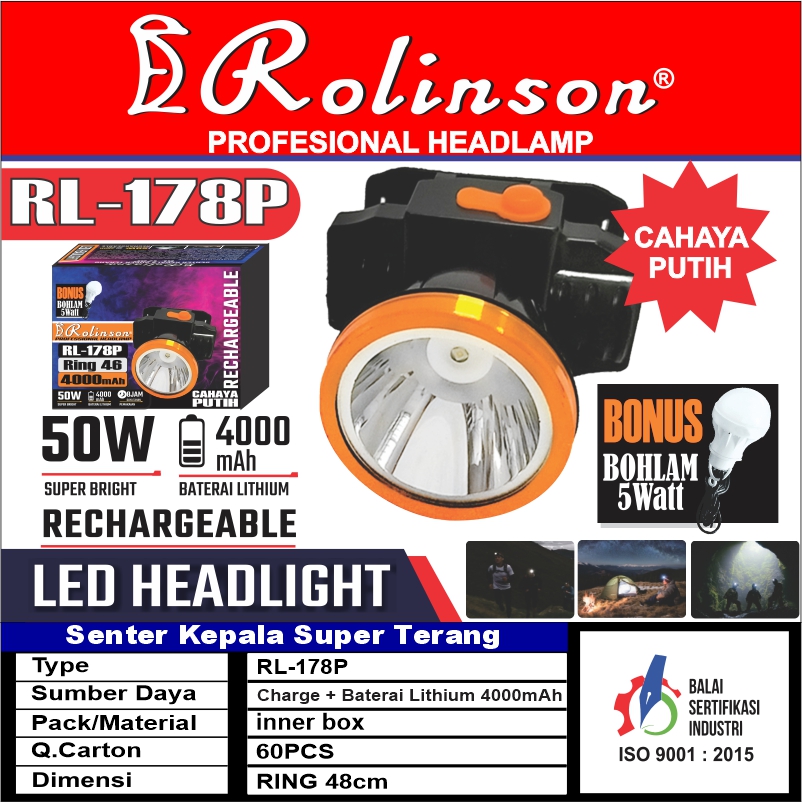 Senter Kepala LED 50Watt Rolinson RL-178 - Gambar 3