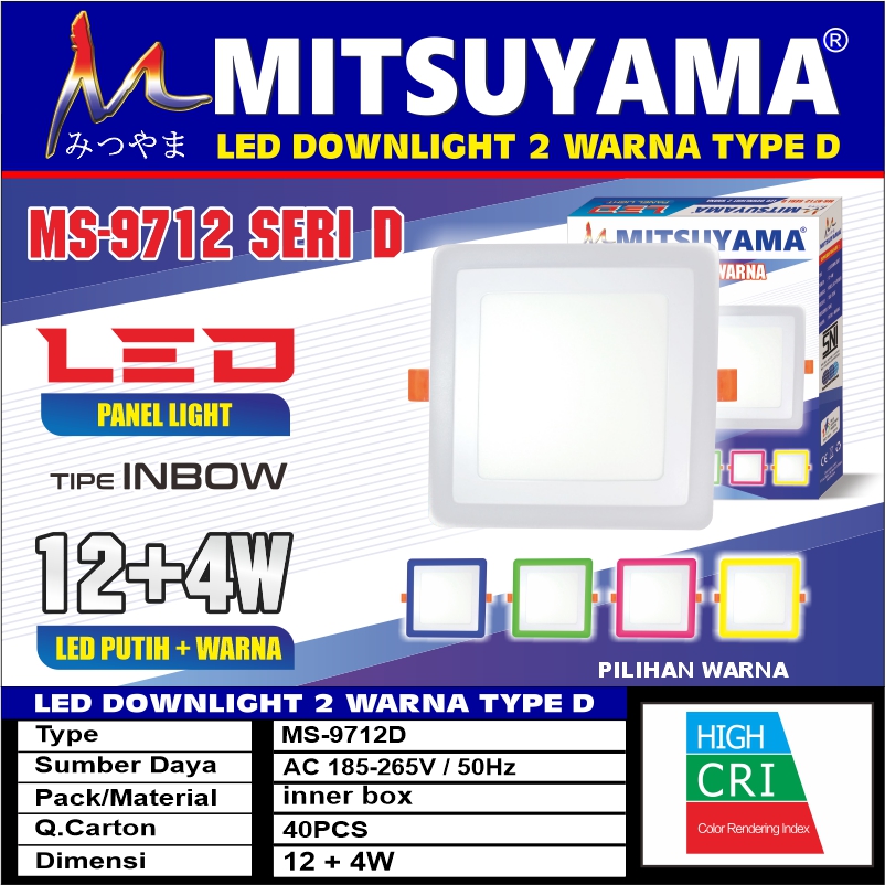 Downlight Inbow 2 Warna Tipe D 3,6,12,18Watt (Kotak) - Gambar 4