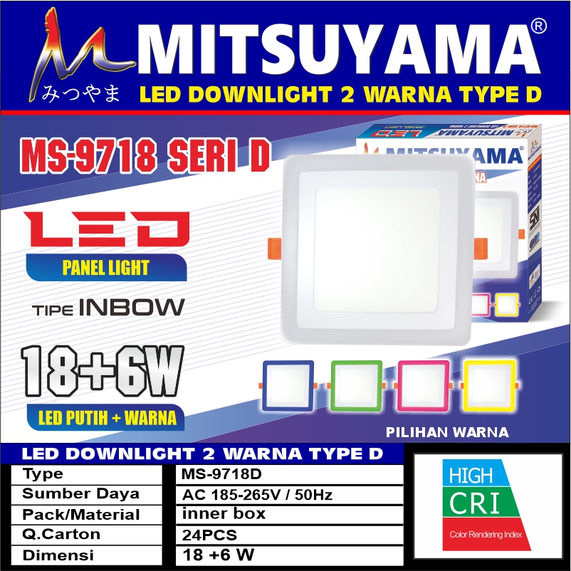 Downlight Inbow 2 Warna Tipe D 3,6,12,18Watt (Kotak) - Gambar 5