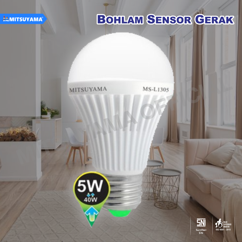 Bohlam Lampu LED Sensor Gerak 5 Watt Putih Mitsuyama MS-L1305TP