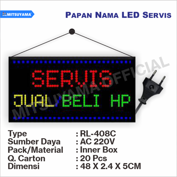 Tulisan Lampu Led Sign SERVIS / JUAL BELI HP RL-408C Rolinson