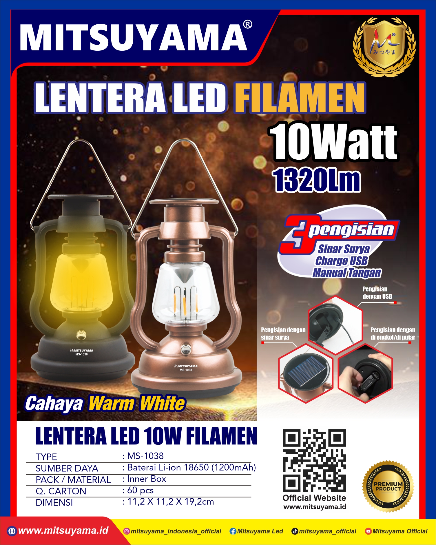 Lentera LED Filamen 10Watt Warm White MS-1038 - Gambar 2