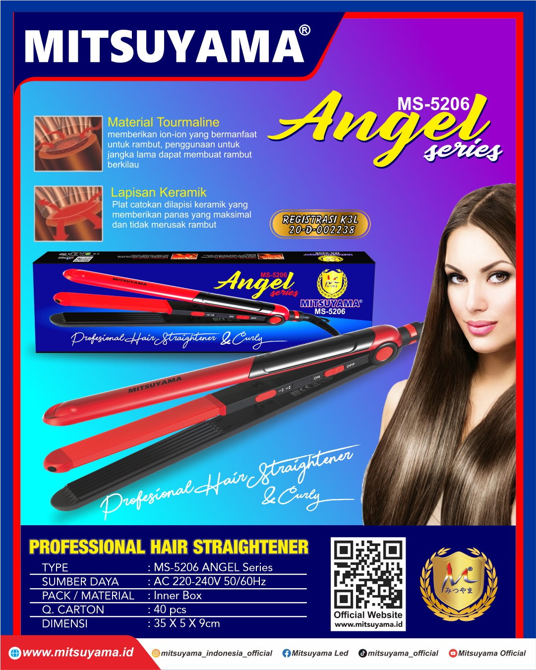 Alat Catok Series Angel Rambut & Keriting Profesional MS-5206 Angel - Gambar 2