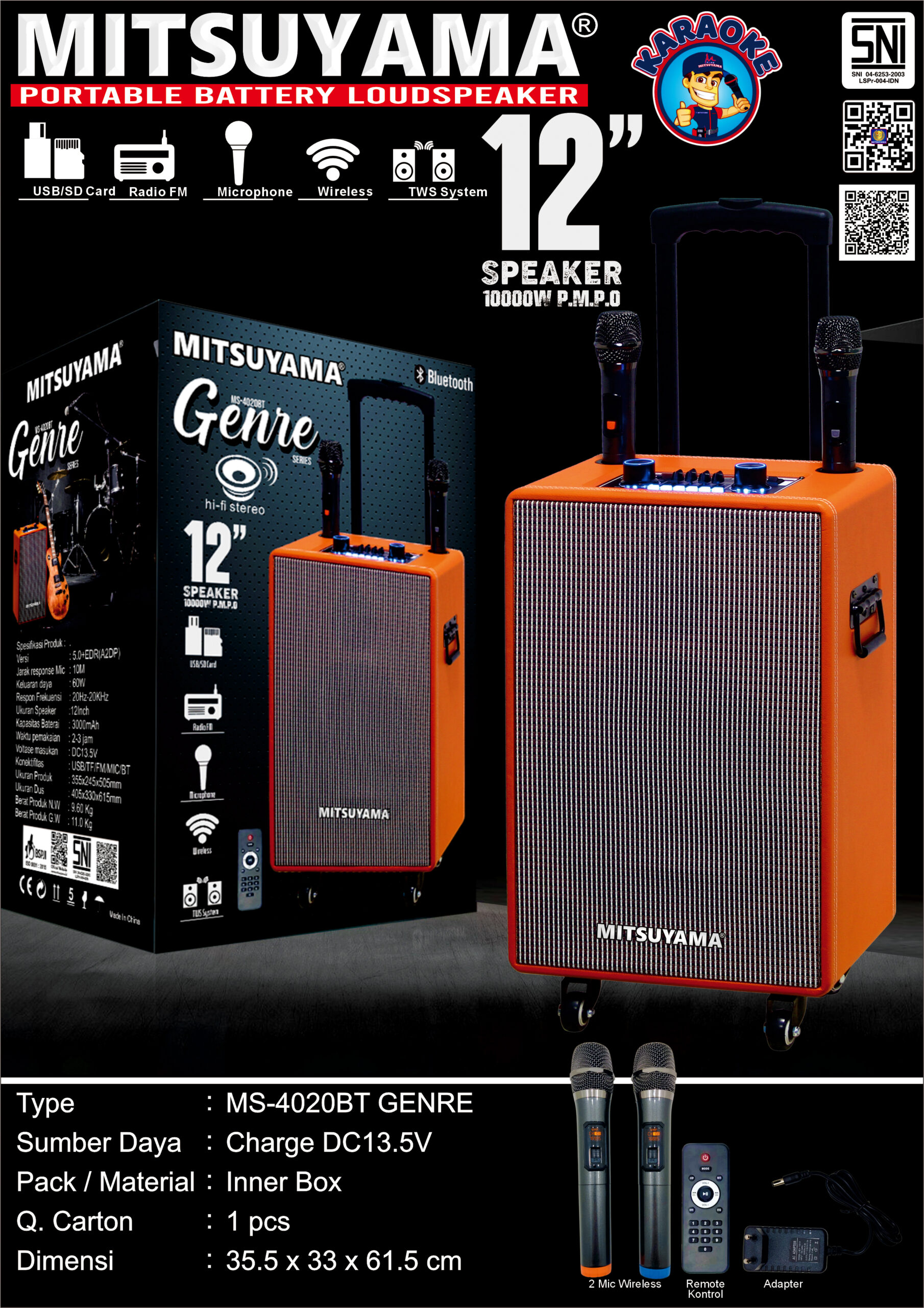Speaker Portable 12 inch Series Genre MS-4020BT - Gambar 2