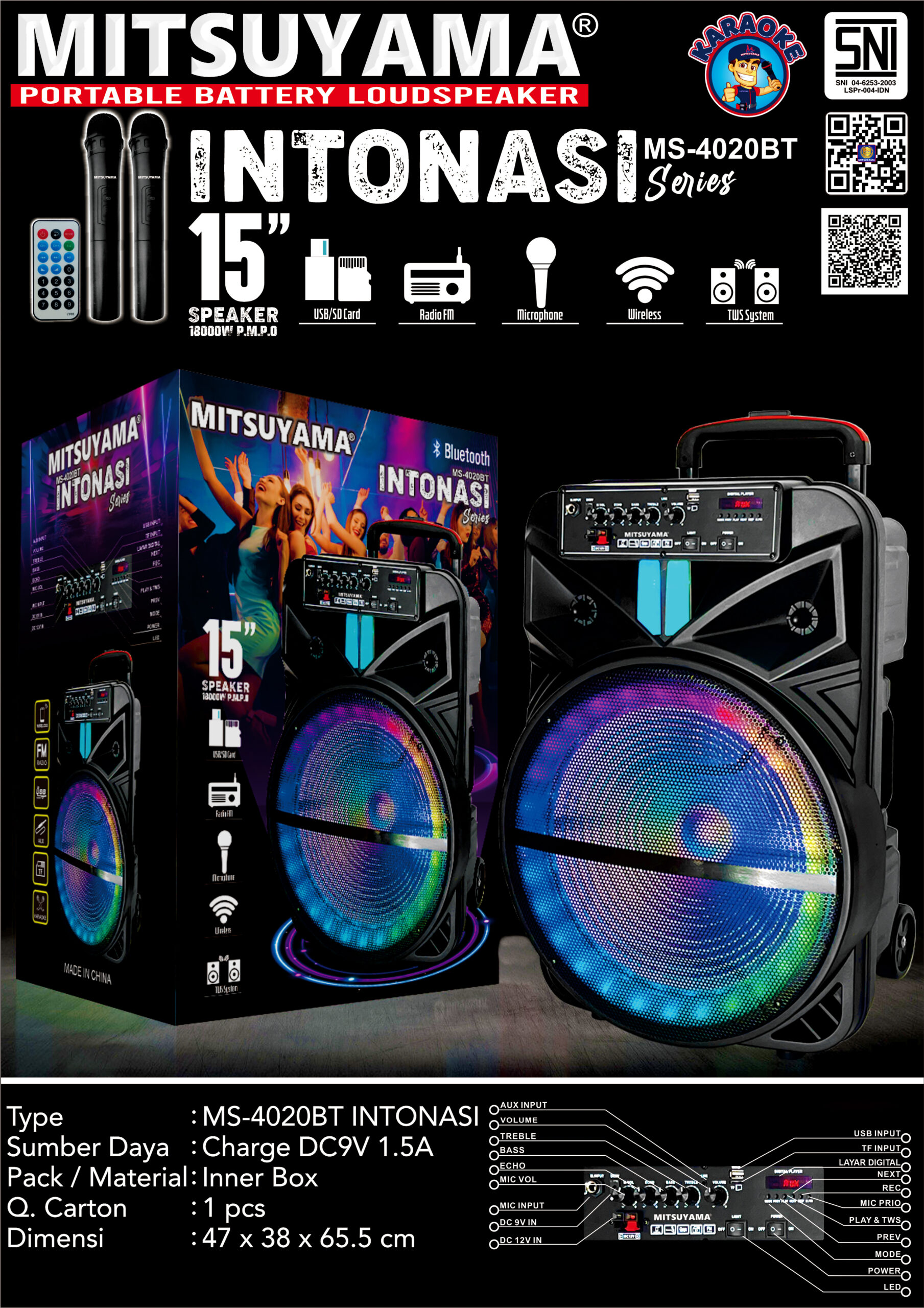 Profesional Speaker 15" Bluetooth MS-4020BT Intonasi series - Gambar 2