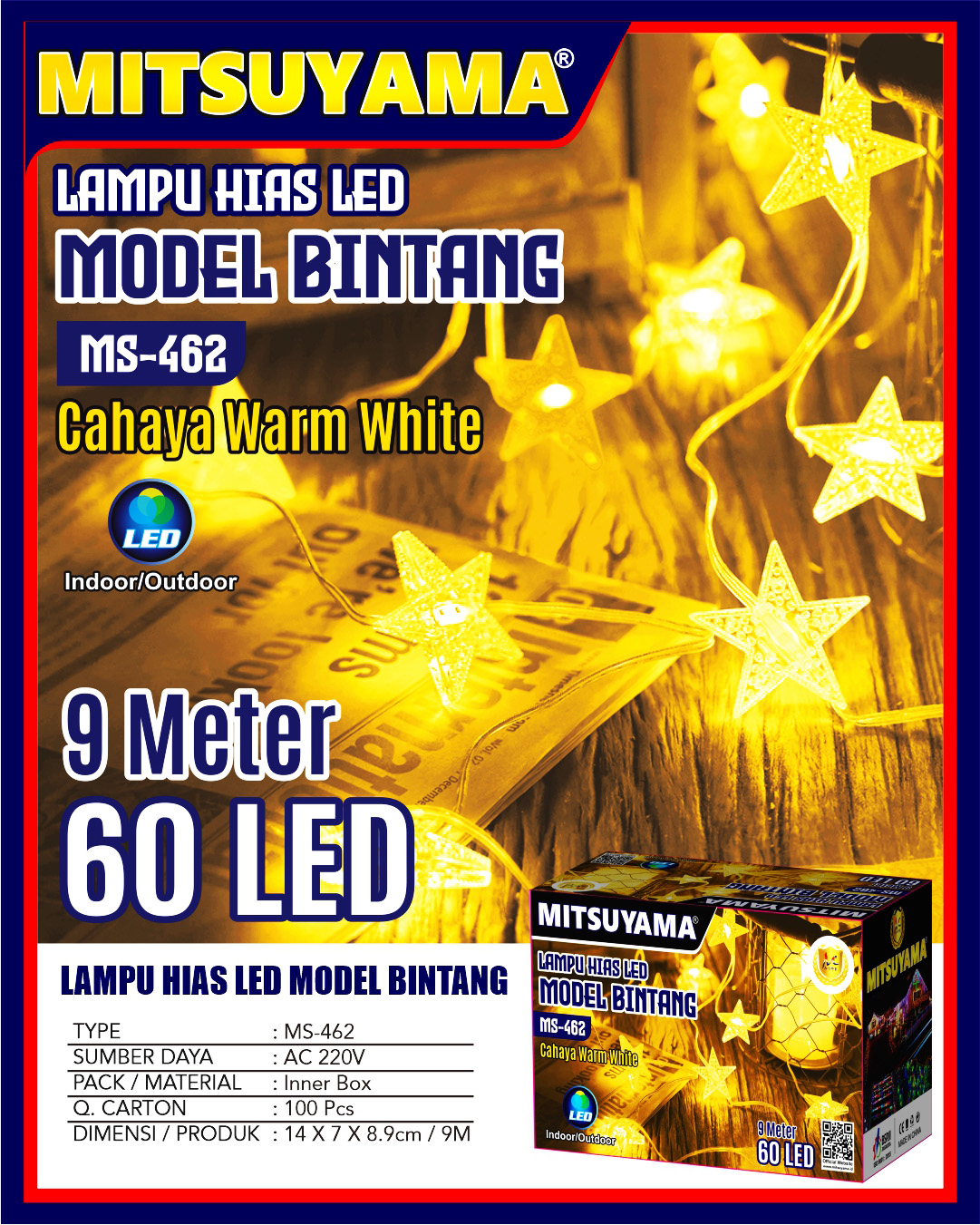 Lampu Hias LED Model Bintang Warm White 9 Meter MS-462 - Gambar 2