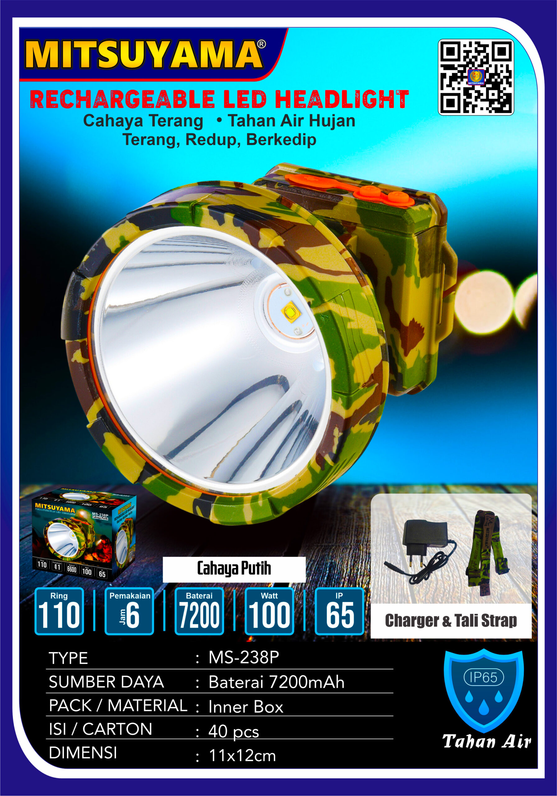 Senter Kepala LED Profesional Cahaya Putih MS-238P - Gambar 2