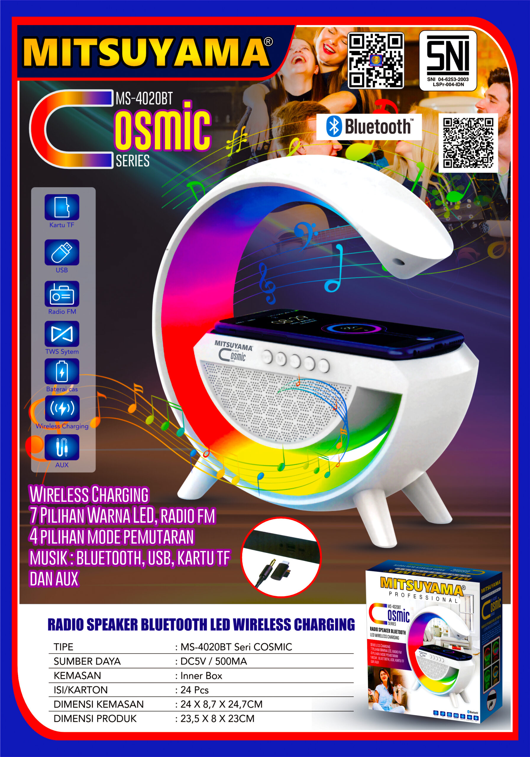 Speaker Bluetooth LED Light Wireless Charging USB Cosmic series - Gambar 2