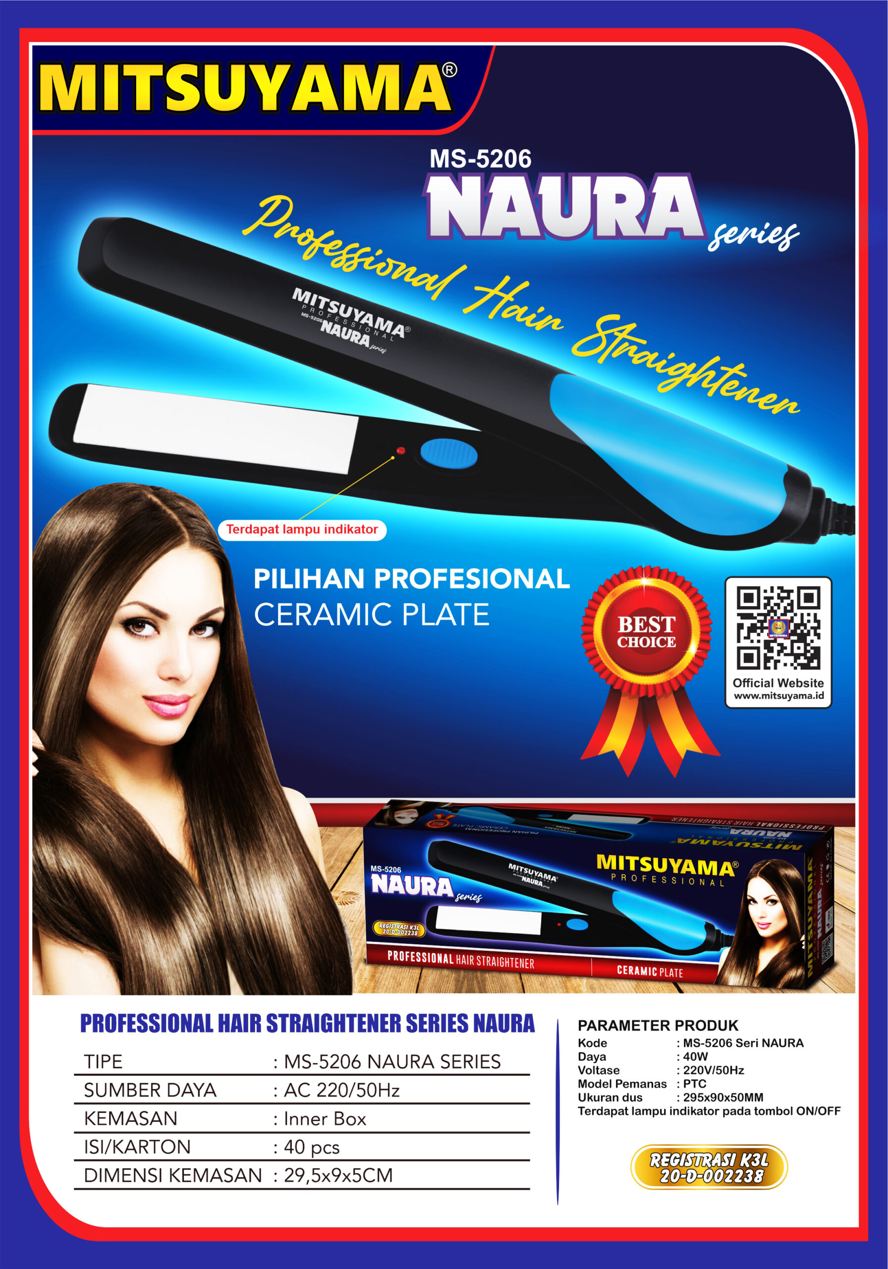 Catok Rambut Profesional Ceramic Plate series Naura MS-5206 - Gambar 2