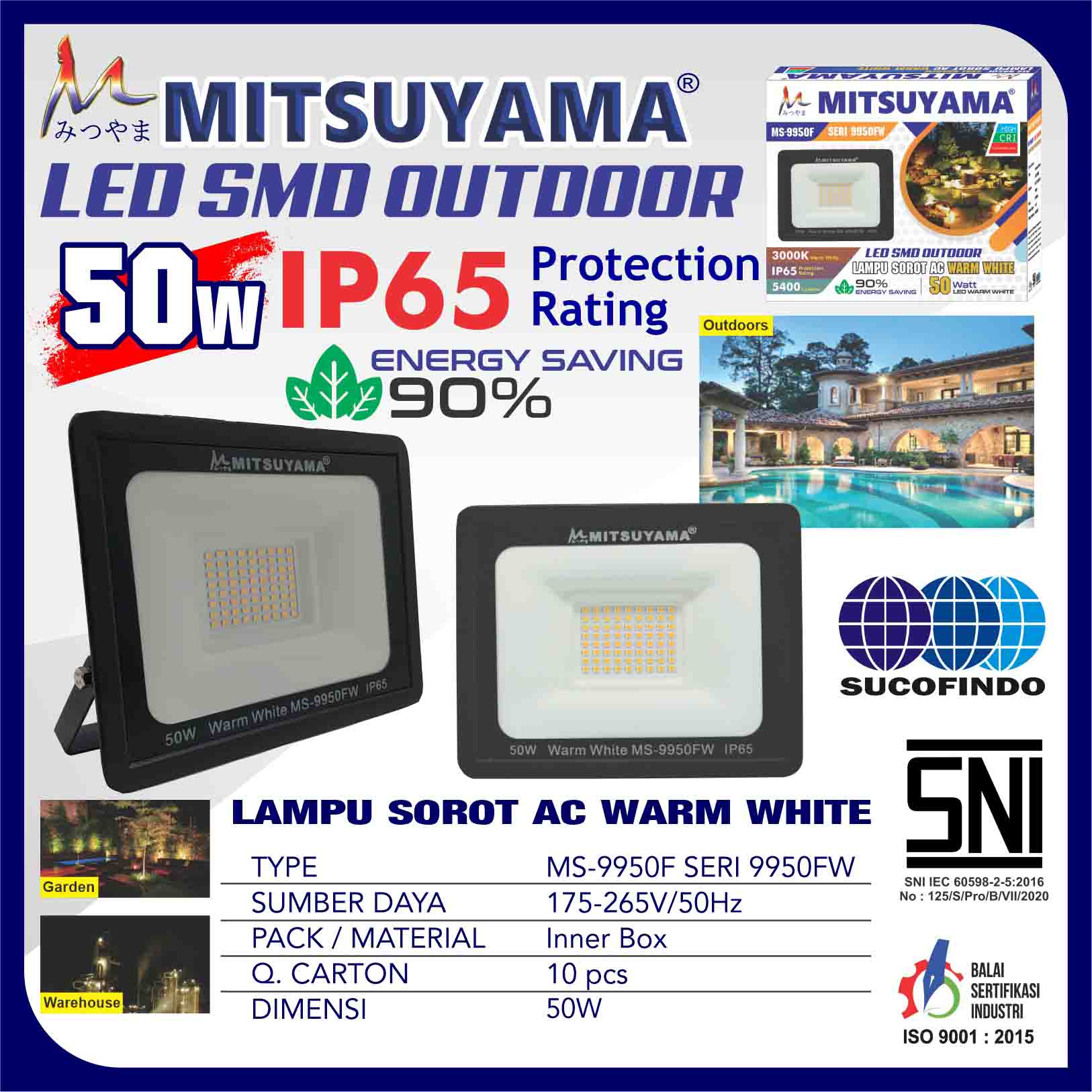 Lampu sorot AC outdoor 20-50W cahaya kuning MS-99xxFW - Gambar 4
