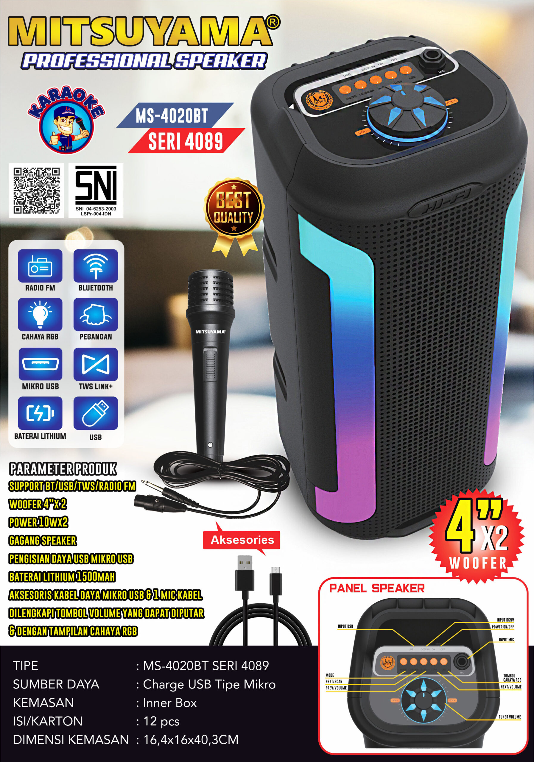 Portable Wireless Speaker Professional MS-4020BT Seri 4089 - Gambar 2