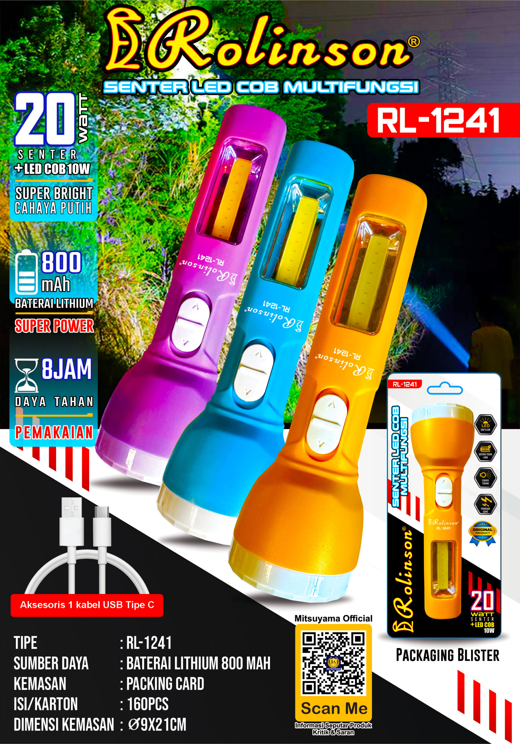 Senter LED COB Multifungsi 20W RL-1241 - Gambar 2