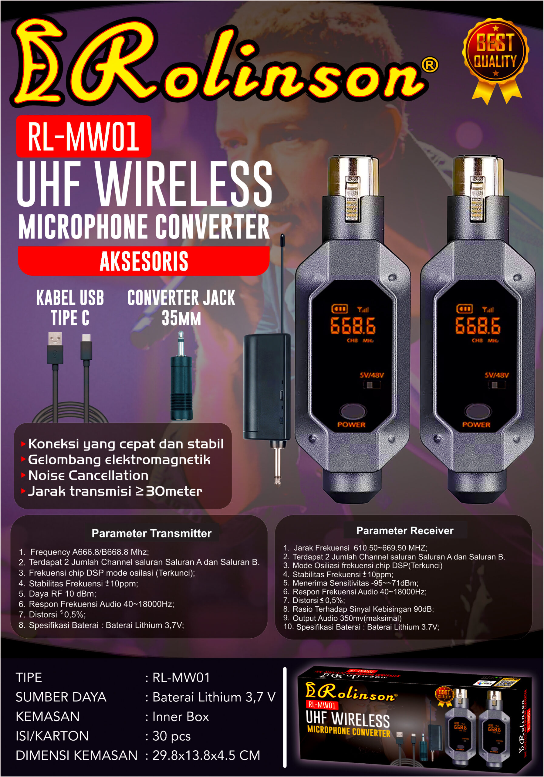 UHF Wireless Microphone Converter Rolinson RL-MW01 - Gambar 2