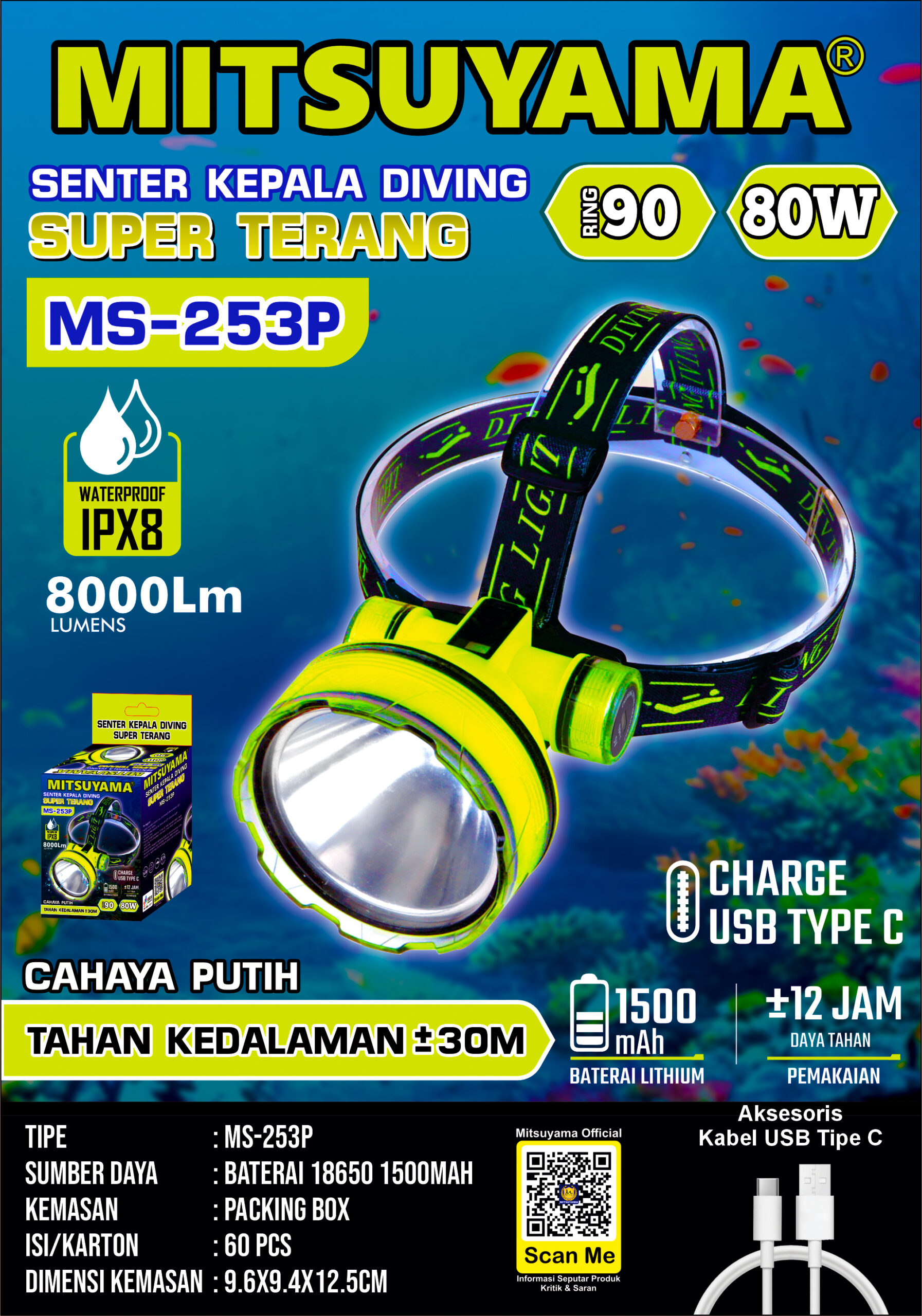 Senter Kepala Diving Superior Terang MS-253P - Gambar 2