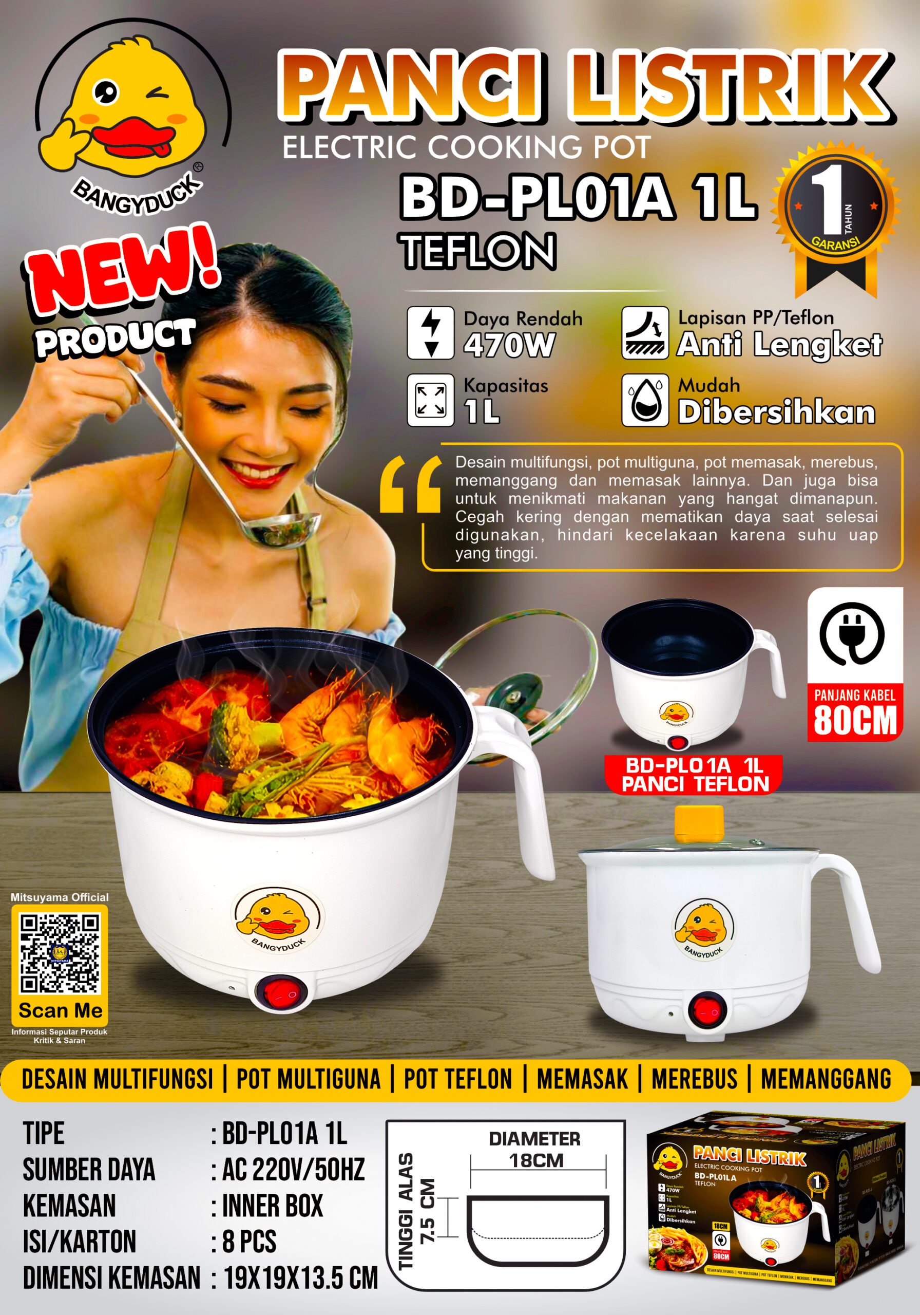 Panci Listrik Elektrik Serbaguna Cooking Pot BD-PL01 - Gambar 4