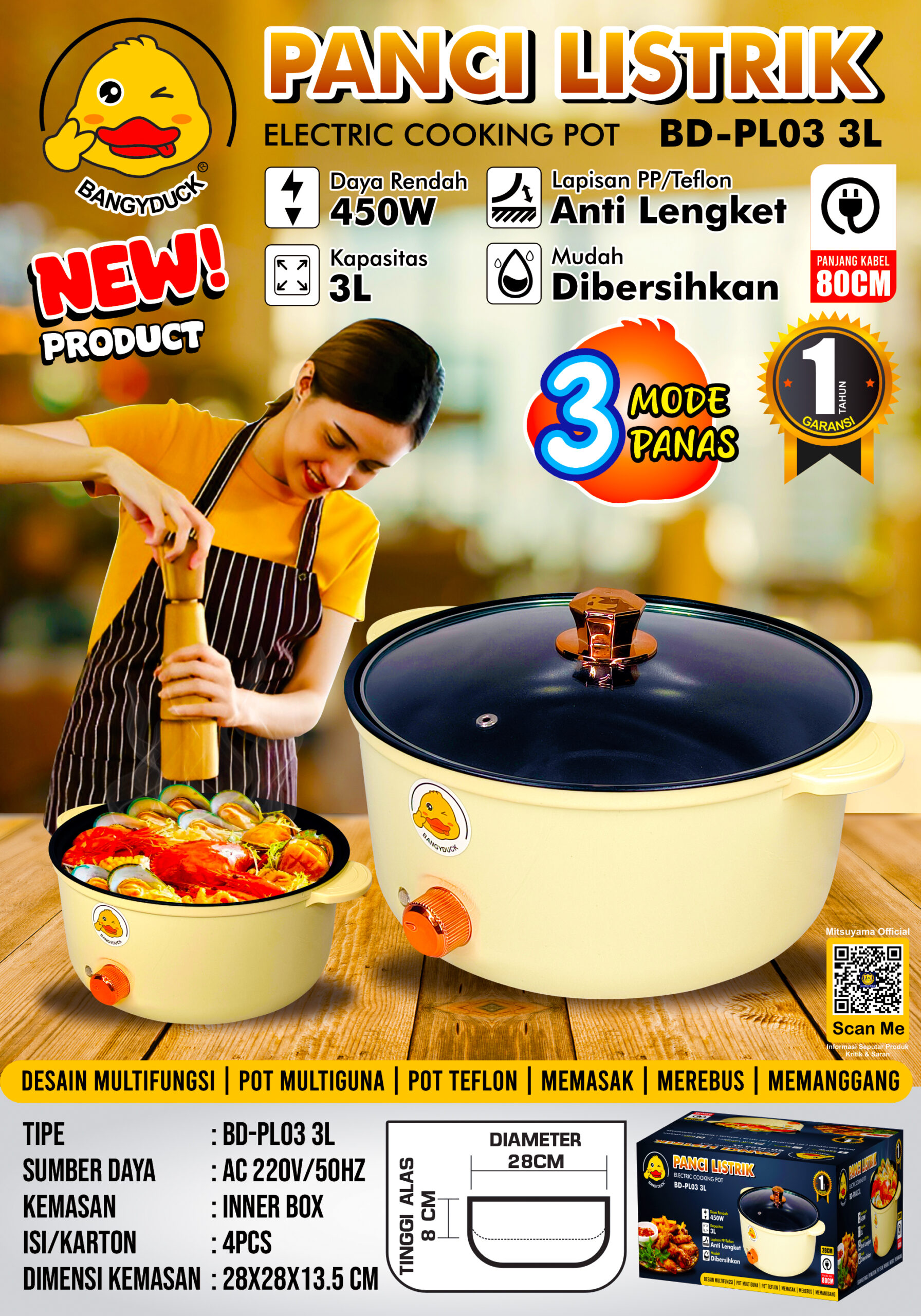 Panci Listrik Electric Cooking Pot BD-PL03 3L - Gambar 2