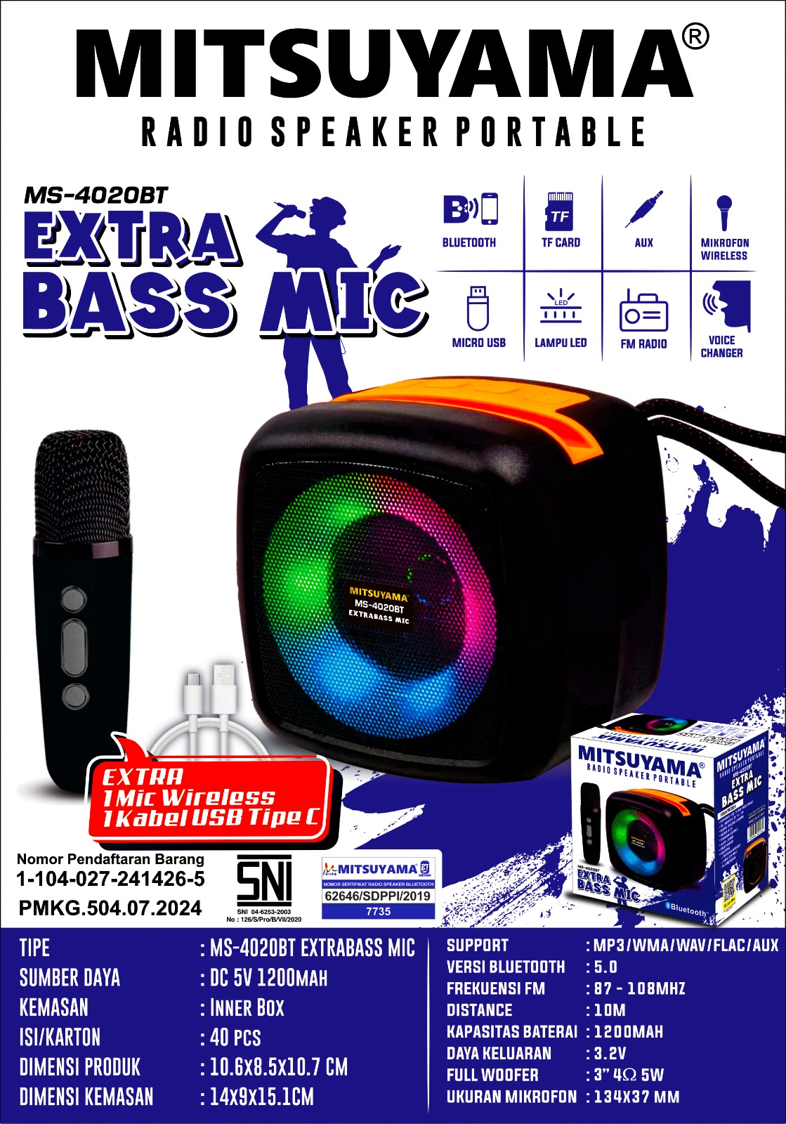 Radio Speaker Portable MS-4020BT ExtraBass Mic - Gambar 2