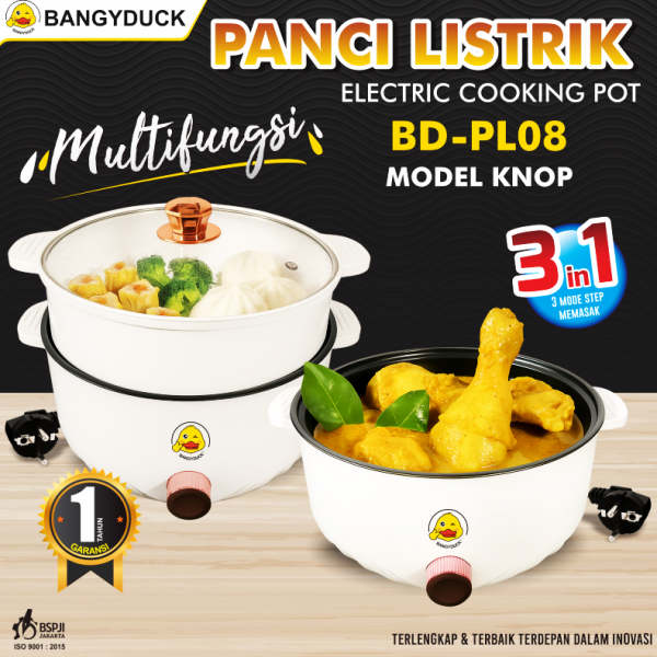 Panci Listrik Electric Cooking Pot 3in1 Model Knop BD-PL08