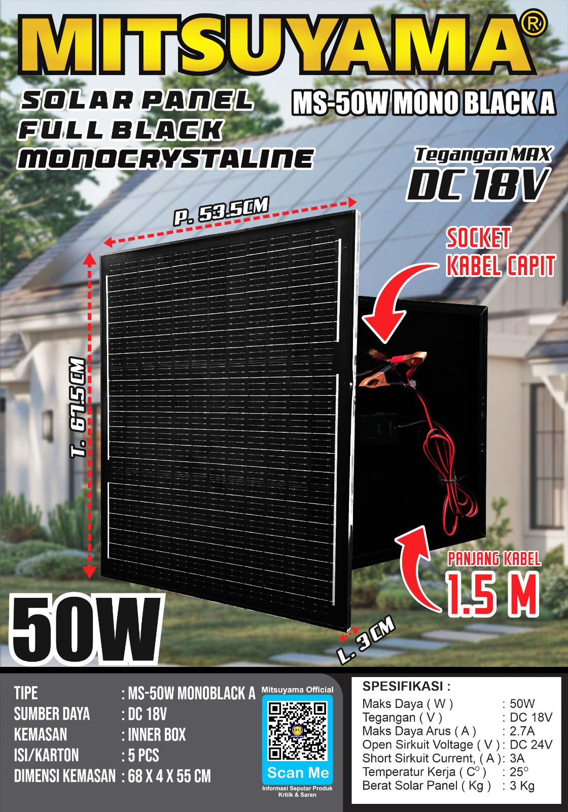 Solar Panel Fullblack Monocrystaline Mitsuyama (MonoBlack A) - Gambar 4