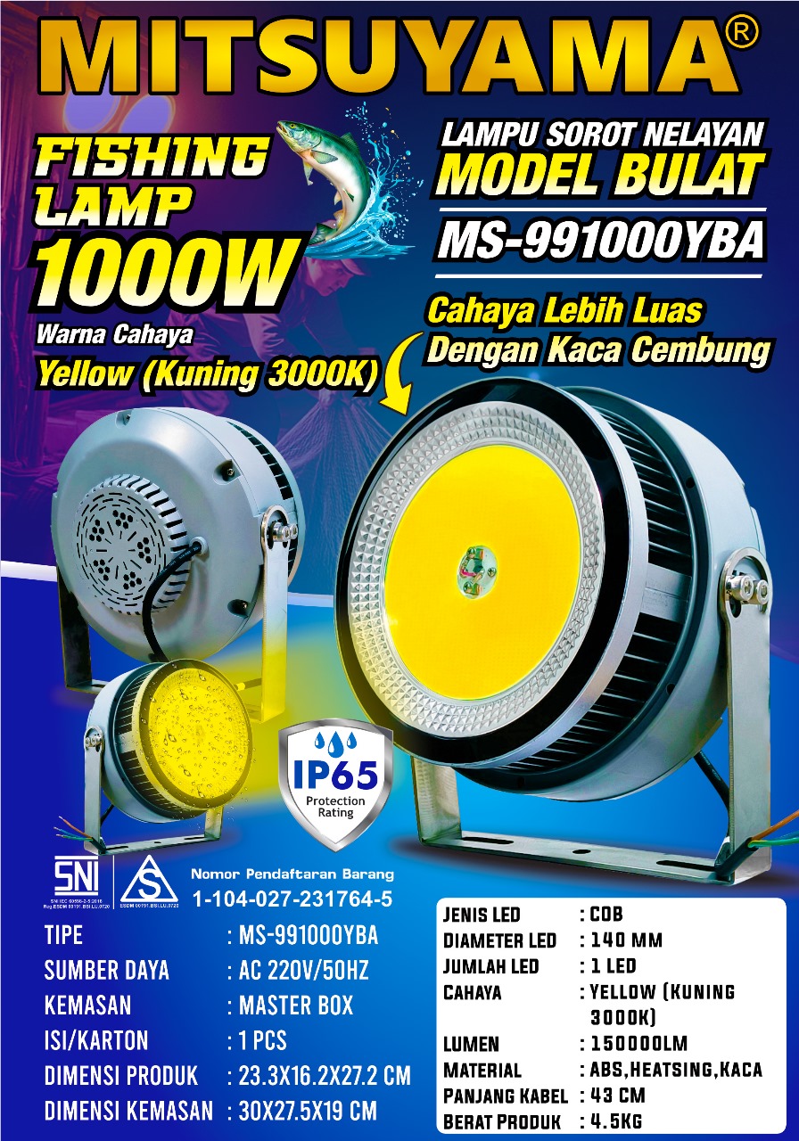 Lampu Sorot Nelayan Bulat 1000W LED Super Terang Waterproof - MS-991000CBA/MS-991000YBA - Gambar 2