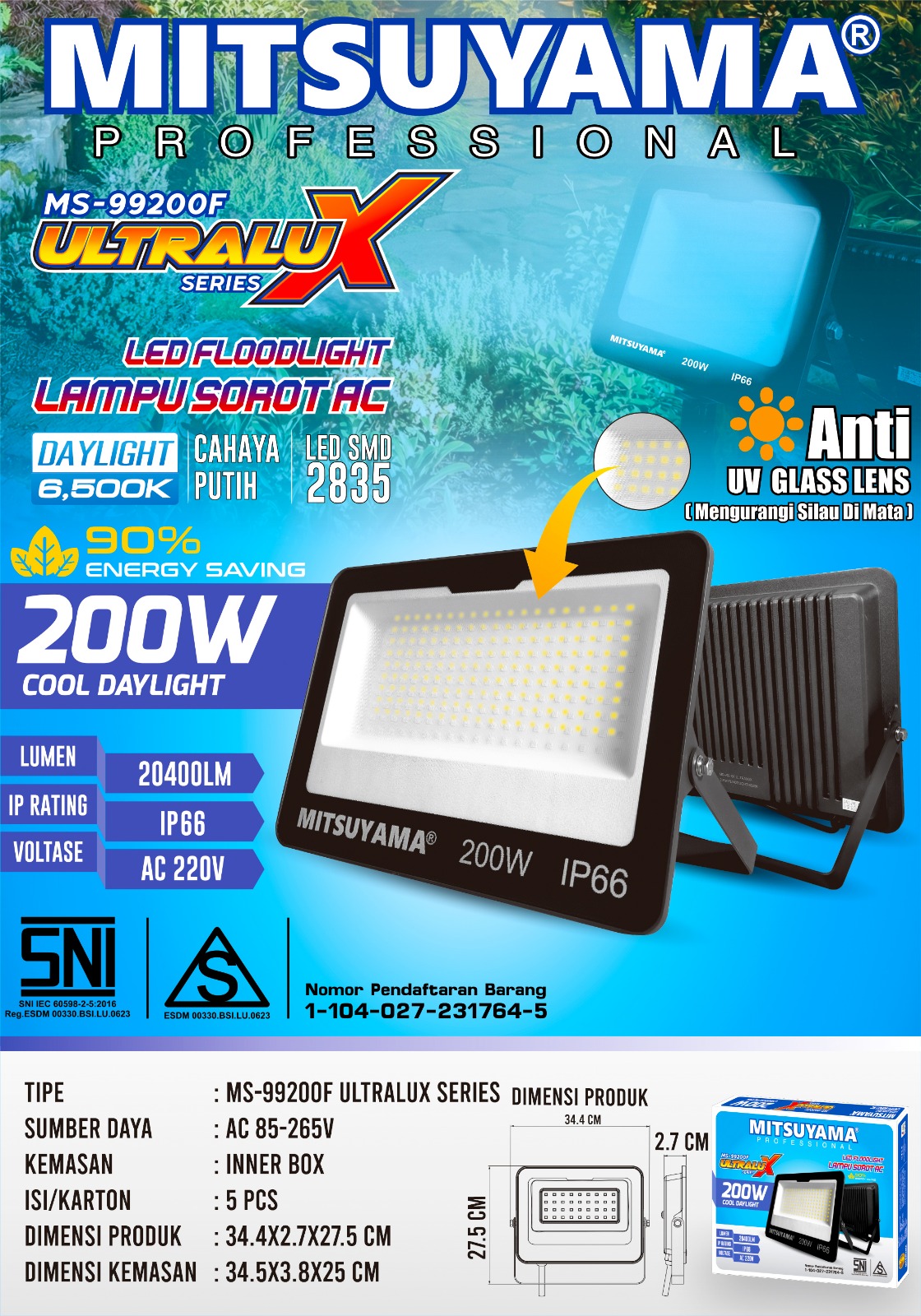Lampu Sorot AC LED Floodlight series Ultralux - Gambar 5